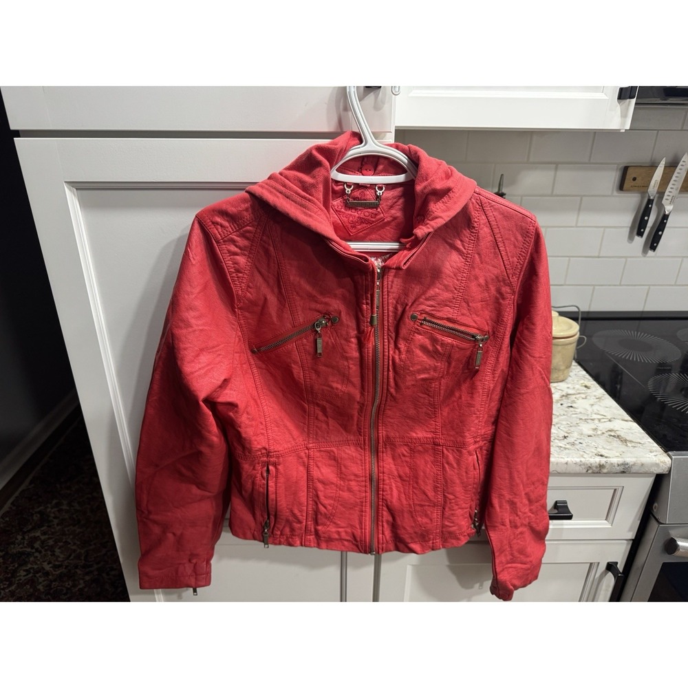Joujou Red Leather Hooded Jacket Female Youth Large